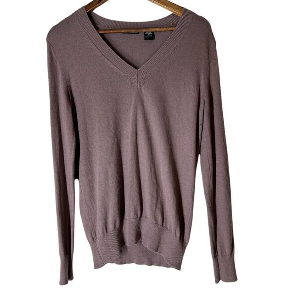 Moda International V Neck Purple Silk Cashmere Blend Lightweight Sweater Sz M - Picture 1 of 6